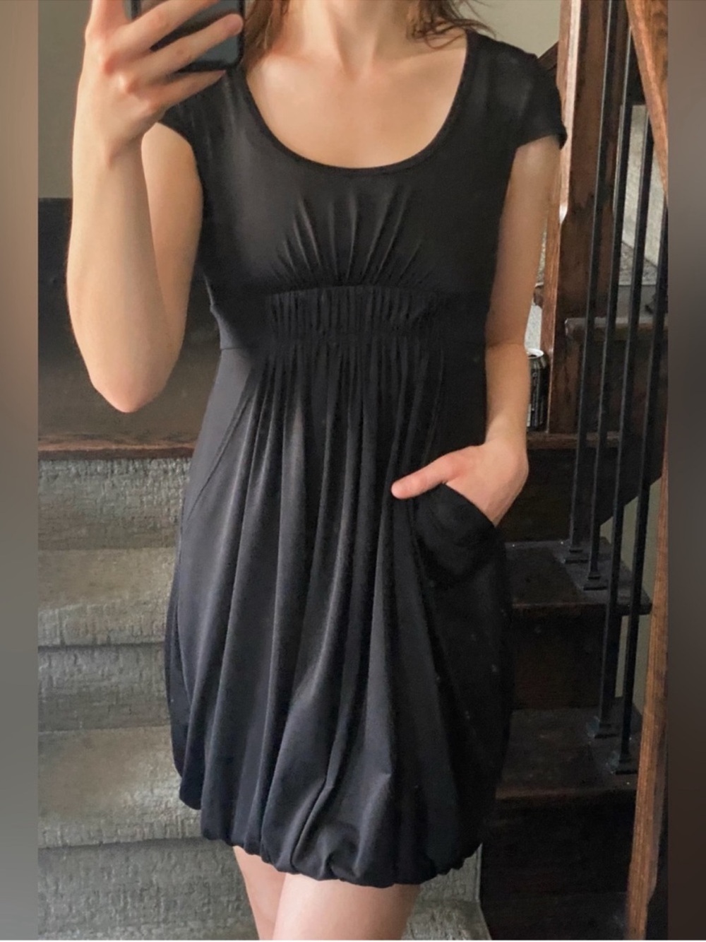 Guess by Marciano Empire Waist Mini Dress With Pockets Small Black LBD